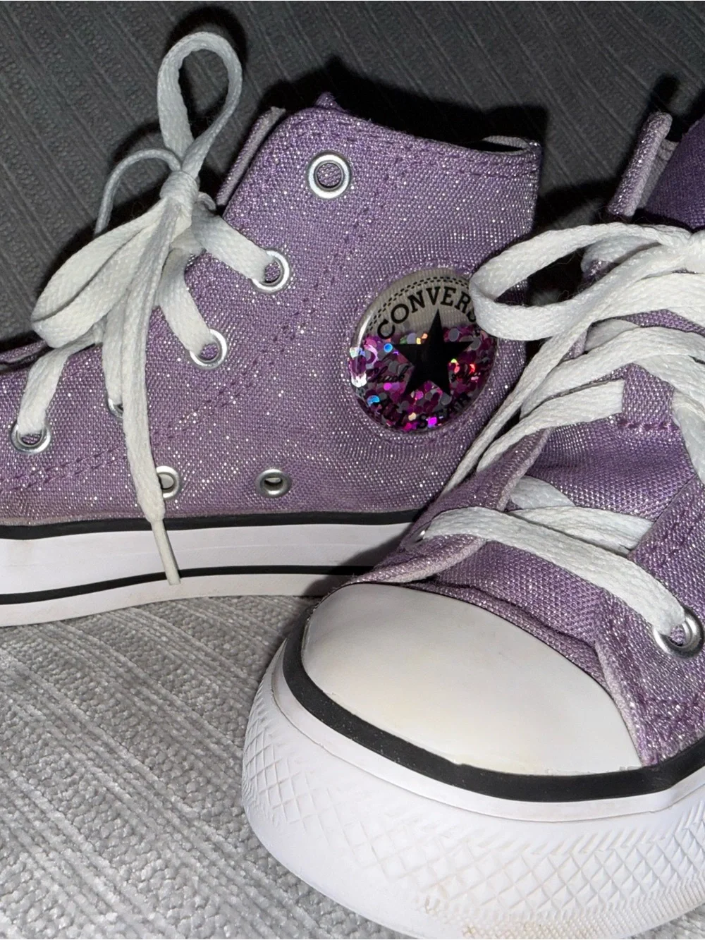 Converse Kids Lavender Glitter High-Top Sneakers